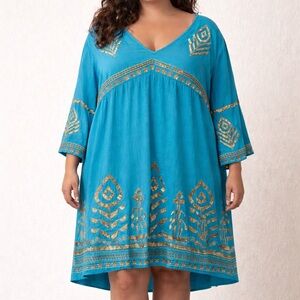 Soft Surroundings Embroidered Boho Tunic Dress – Turquoise – Size 2X